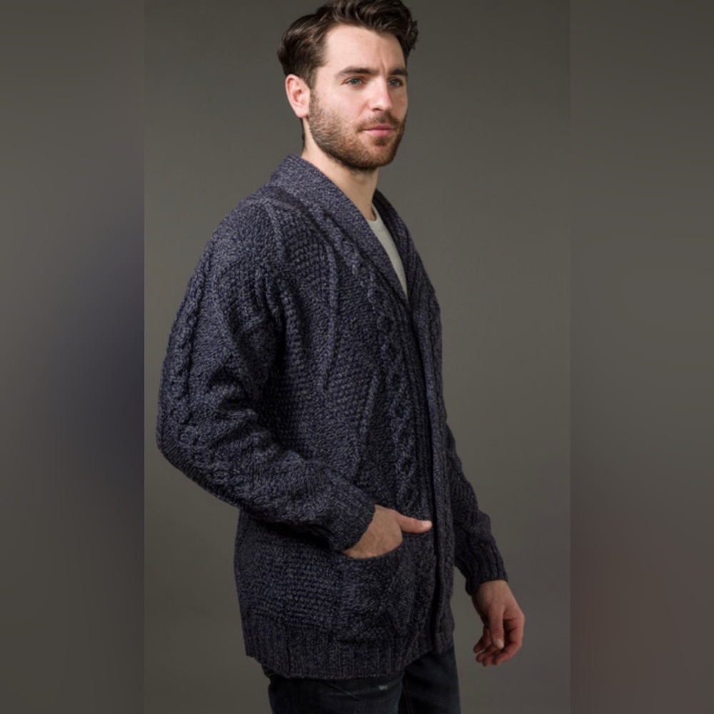 Aran Crafts Men’s 100% Merino Wool Cable Knit Shawl Collar Cardigan Sweater XXL - Picture 3 of 10